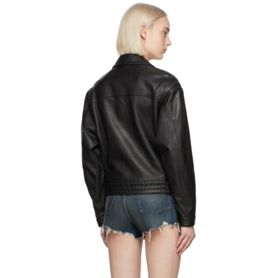 Shop Saint Laurent Black Leather Oversized Motorcycle Jacket In 1000 Black