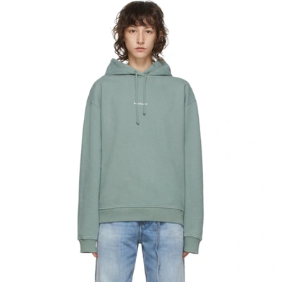 Shop Acne Studios Green Logo Print Hoodie In Dusty Green