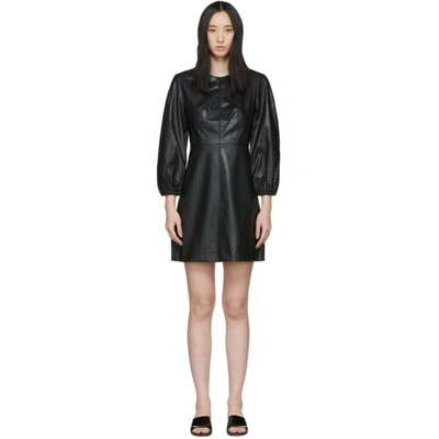 Shop Tibi Black Faux-leather Structured Mini Dress