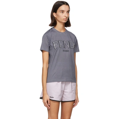 Shop Fendi Grey And Navy Gingham Logo T-shirt In F1bgt Drum