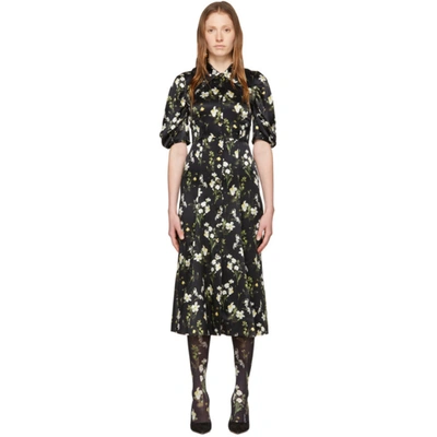 Shop Erdem Black Silk Gisella Dress In Black/white