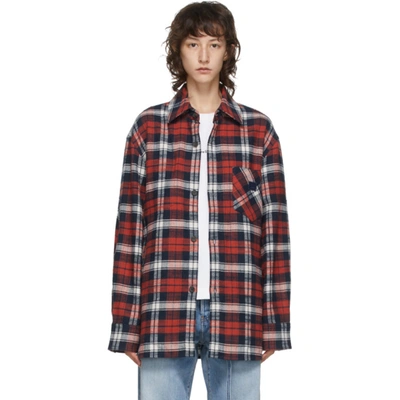 ACNE STUDIOS 红色 AND 蓝色法兰绒贴饰衬衫