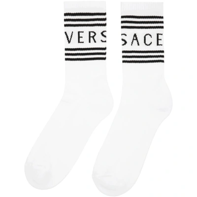 Shop Versace White & Black Vintage Logo Socks In I4d1 White