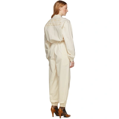 Shop Gucci Off-white Canvas Jumpsuit In 9381 Ivory