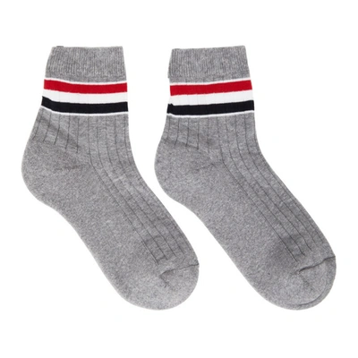 Shop Thom Browne Grey Rwb Stripe Athletic Socks In 055 Ltgry
