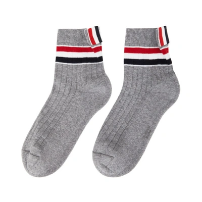 Shop Thom Browne Grey Rwb Stripe Athletic Socks In 055 Ltgry