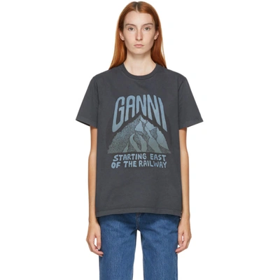 Shop Ganni Grey Mountain Print T-shirt In 252 Phantom