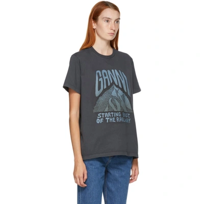 Shop Ganni Grey Mountain Print T-shirt In 252 Phantom