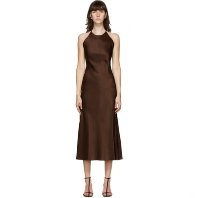 Shop Rosetta Getty Brown Satin Slip Dress In Chocolate