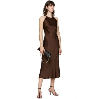 Shop Rosetta Getty Brown Satin Slip Dress In Chocolate