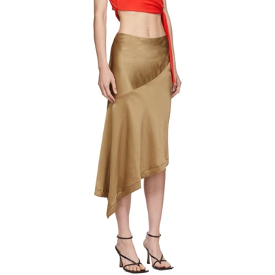 Shop Helmut Lang Tan Satin Scarf Slip Skirt In Trench