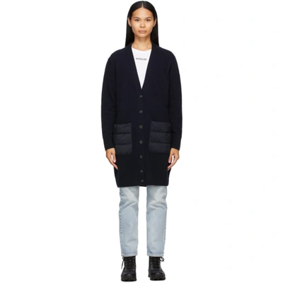 Shop Moncler Navy Down V-neck Pocket Cardigan In 778 Navy