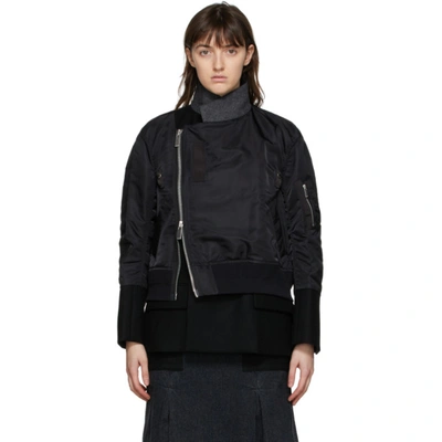 Shop Sacai Black Wool Asymmetric Bomber Jacket In 001 Black