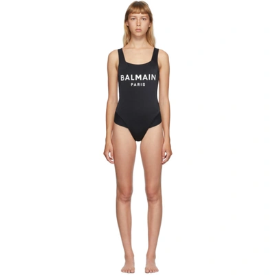 Shop Balmain Black Cross Back One-piece Swim Suit In 001 Black