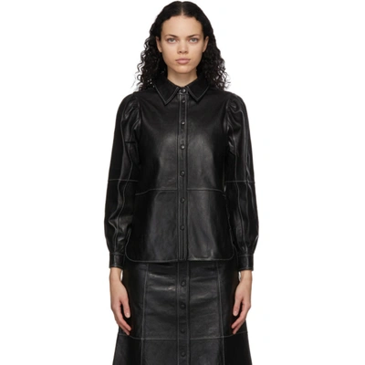 Shop Ganni Black Leather Shirt In 099 Black