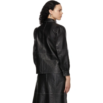 Shop Ganni Black Leather Shirt In 099 Black