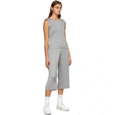 Shop Issey Miyake Pleats Please  Grey Cropped Trousers In 08 Midgrey