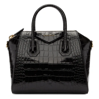 Shop Givenchy Black Croc Small Antigona Bag In 001 Black