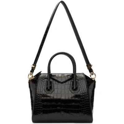 Shop Givenchy Black Croc Small Antigona Bag In 001 Black