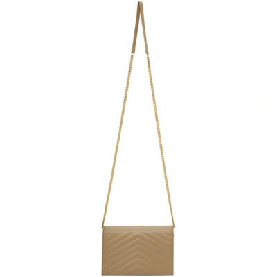 Shop Saint Laurent Gold Monogramme Envelope Chain Wallet Bag In 2643 Latte