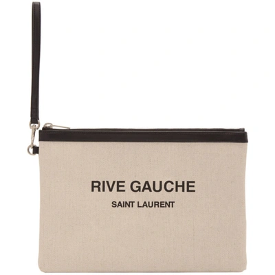 Shop Saint Laurent Off-white Canvas 'rive Gauche' Pouch In 9273 Wt/blk