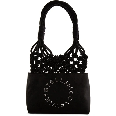Shop Stella Mccartney Black Velvet Mini Logo Knotted Tote In 1000 Black
