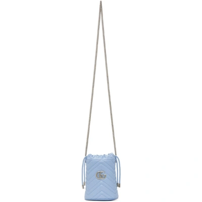 Shop Gucci Blue Mini Gg Marmont 2.0 Bucket Bag In 4928 Lt Blu