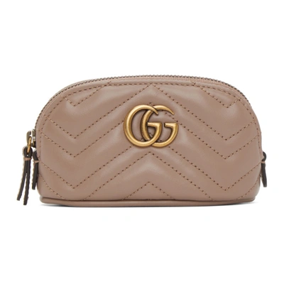 Shop Gucci Taupe Mini Gg Marmont 2.0 Coin Pouch Keychain In 5729 Porcel