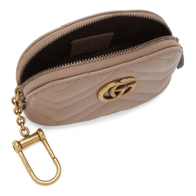 Shop Gucci Taupe Mini Gg Marmont 2.0 Coin Pouch Keychain In 5729 Porcel