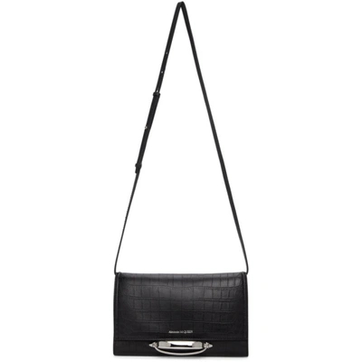 Shop Alexander Mcqueen Black Croc Small Story Bag In 1001 Black