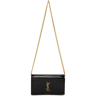 Shop Saint Laurent Black Patent Monogramme Chain Wallet Bag In 1000 Black