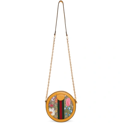 Shop Gucci Yellow & Multicolor Mini Round Ophidia Bag In 9781 Multi