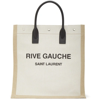 Shop Saint Laurent Off-white And Tan Rive Gauche Shopping Tote In 9280 Wht/bl