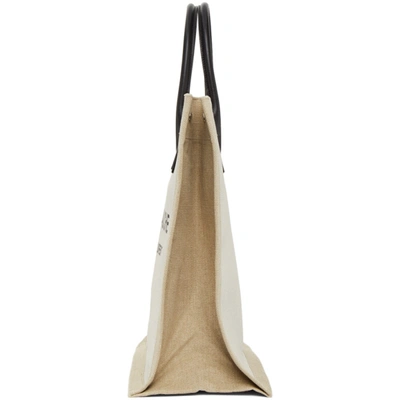 Shop Saint Laurent Off-white And Tan Rive Gauche Shopping Tote In 9280 Wht/bl
