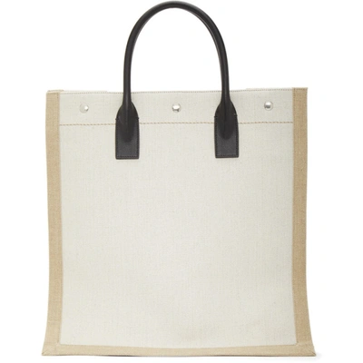 Shop Saint Laurent Off-white And Tan Rive Gauche Shopping Tote In 9280 Wht/bl