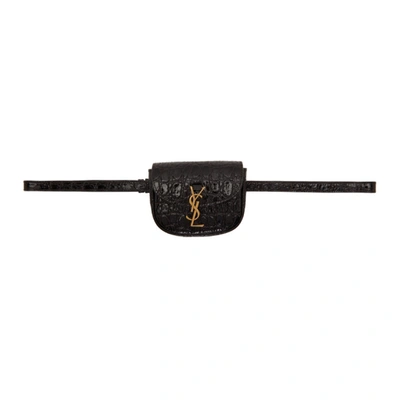 Shop Saint Laurent Brown Croc Kaia Belt Bag In 2053 Dark