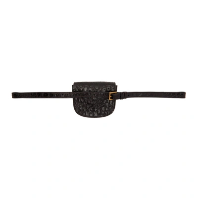 Shop Saint Laurent Brown Croc Kaia Belt Bag In 2053 Dark