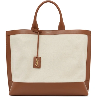Shop Saint Laurent Beige Shopping Tag Tote In 9093 Raw/br