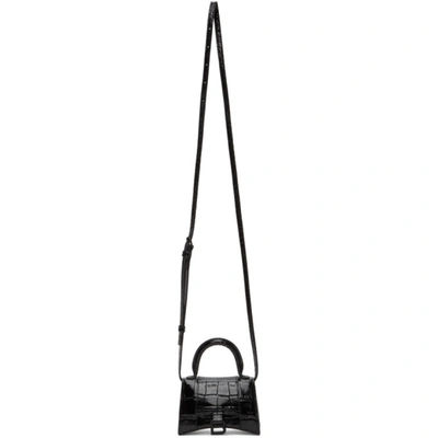Shop Balenciaga Black Croc Mini Hourglass Bag In 1000 Black