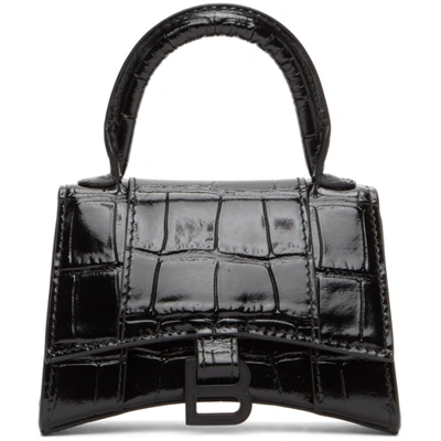Shop Balenciaga Black Croc Mini Hourglass Bag In 1000 Black
