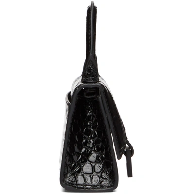 Shop Balenciaga Black Croc Mini Hourglass Bag In 1000 Black