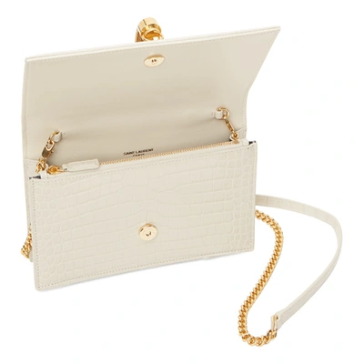 Shop Saint Laurent Off-white Croc Kate Tassel Chain Wallet Bag In 9207 Vintwh