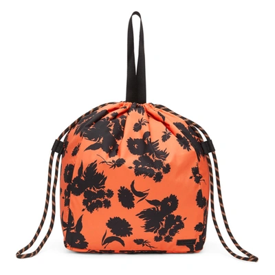 Shop Ganni Orange Recycled Tech Drawstring Tote In 307 Flame