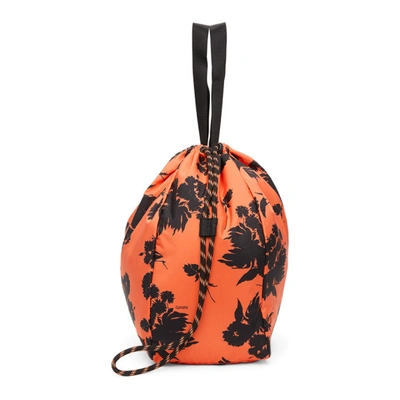 Shop Ganni Orange Recycled Tech Drawstring Tote In 307 Flame