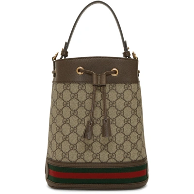 Shop Gucci Beige Gg Supreme Small Ophidia Gg Bucket Bag In 8745 Beige