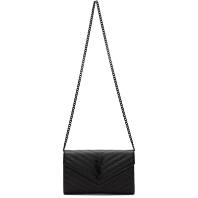Shop Saint Laurent Black Monogramme Envelope Chain Wallet Bag In 1000 Black