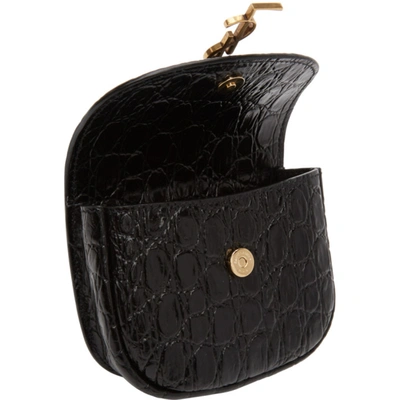 Shop Saint Laurent Black Croc Kaia Belt Bag In 1000 Black