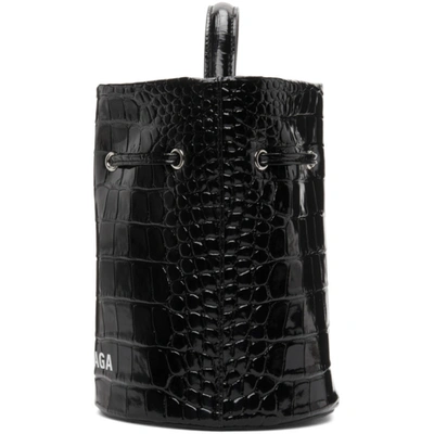 Shop Balenciaga Black Shiny Croc Xs Everyday Bucket Bag In 1000 Black