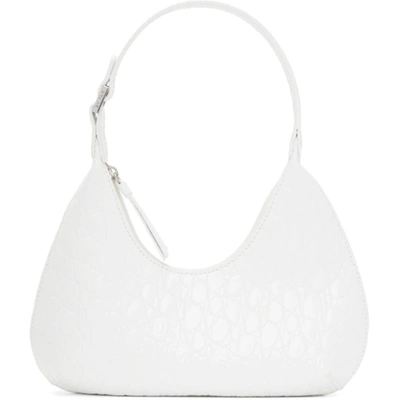 Shop By Far White Croc Baby Amber Shoulder Bag In Pure White