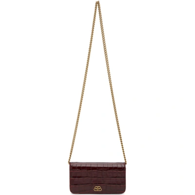 Shop Balenciaga Burgundy Croc Bb Bag In 6211 Drkred